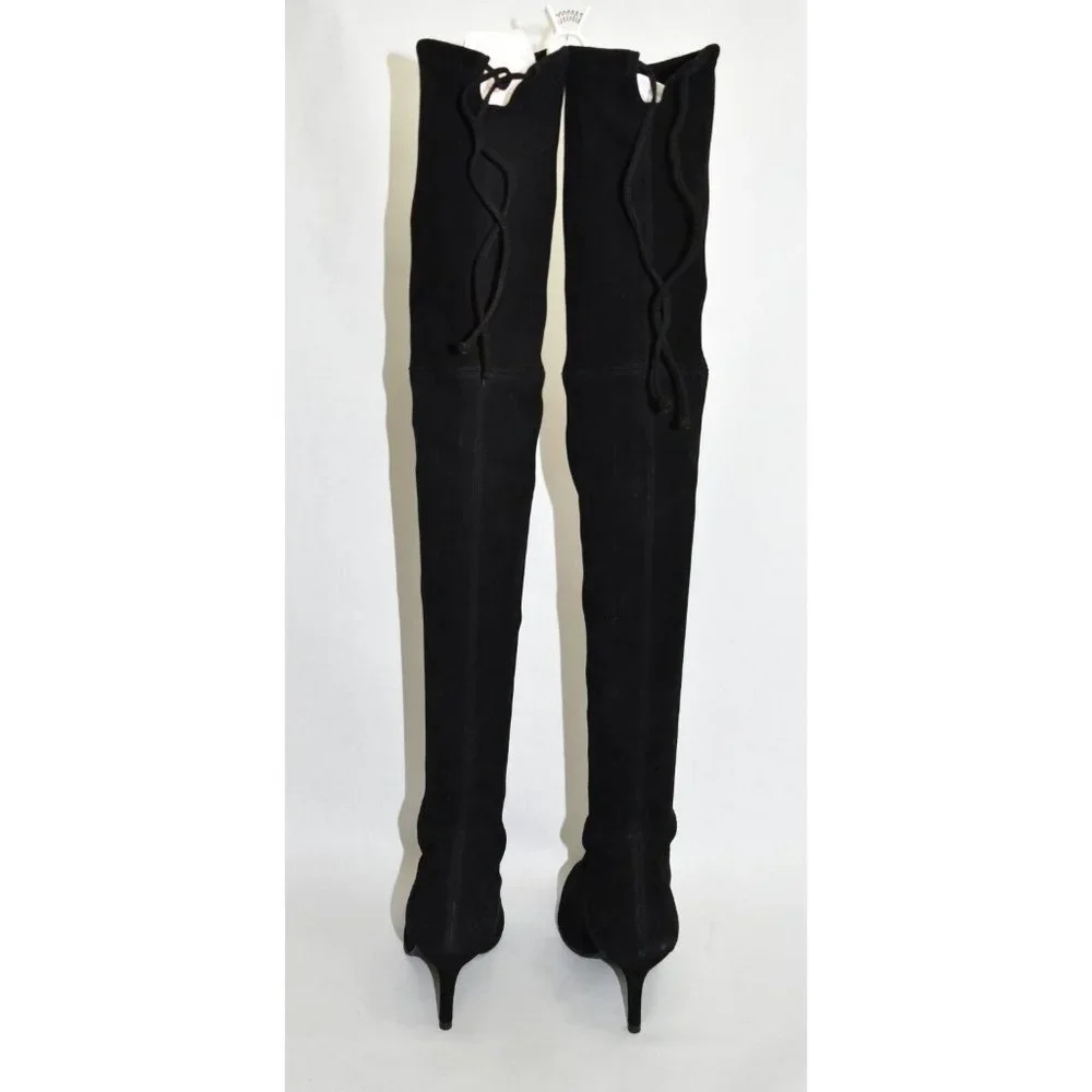 $850 STUART WEITZMAN Tiemodel Over-the-Knee Stretch Boot SUEDE BLACK 10 (K16)